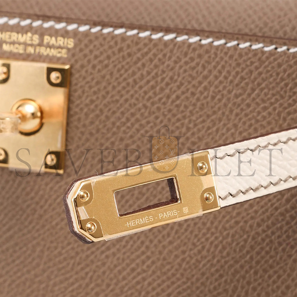 H**mes mini kelly 20 ii etoupe craei veau epsom with brushed gold hardware (19*12*5.5cm)
